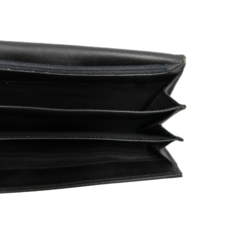 PRADA Tessuto Nylon Trifold Long Wallet Nylon Leather Black Silver Triangle Logo Plate Hardware
