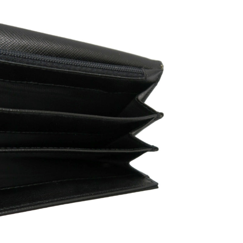 PRADA Tessuto Nylon Trifold Long Wallet Nylon Leather Black Silver Triangle Logo Plate Hardware