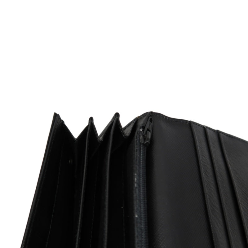 PRADA Tessuto Nylon Trifold Long Wallet Nylon Leather Black Silver Triangle Logo Plate Hardware