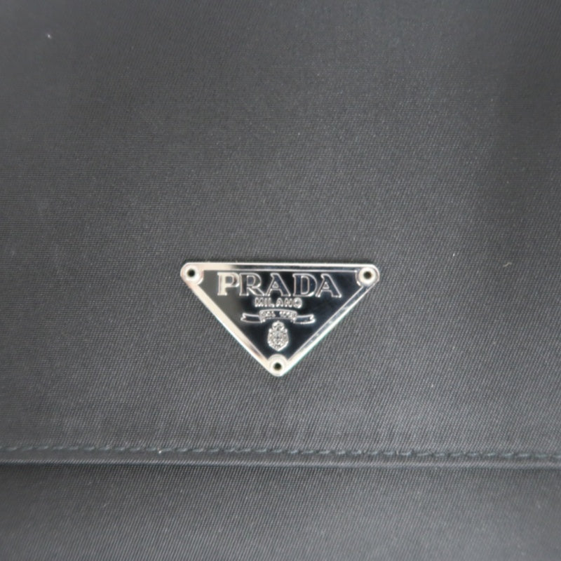 PRADA Tessuto Nylon Trifold Long Wallet Nylon Leather Black Silver Triangle Logo Plate Hardware