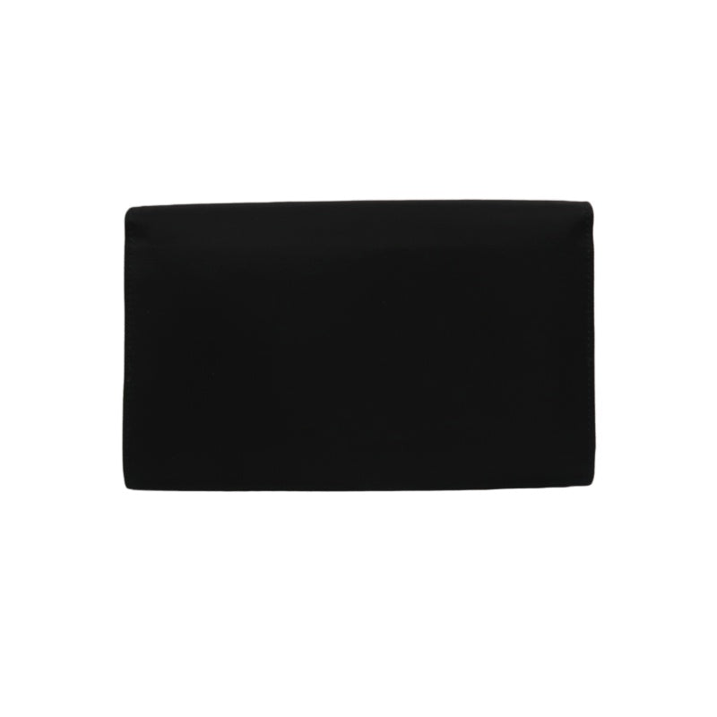 PRADA Tessuto Nylon Trifold Long Wallet Nylon Leather Black Silver Triangle Logo Plate Hardware