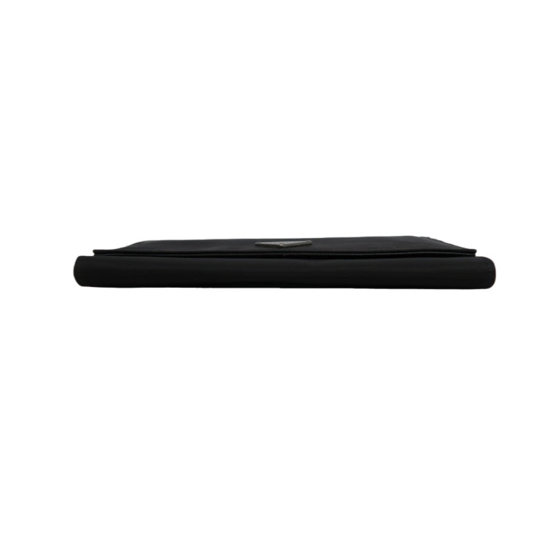 PRADA Tessuto Nylon Trifold Long Wallet Nylon Leather Black Silver Triangle Logo Plate Hardware