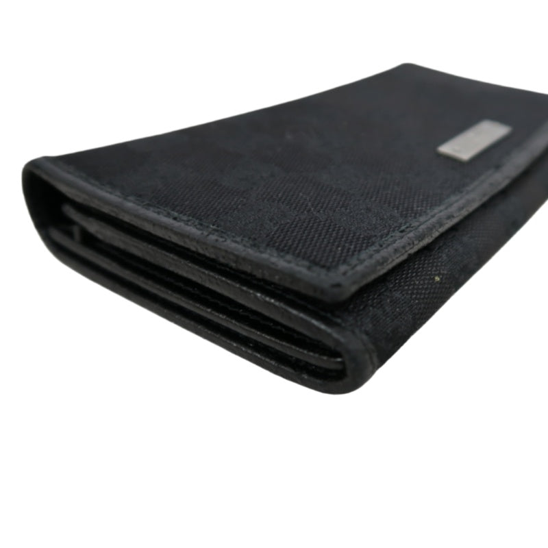 GUCCI GG Canvas Long Wallet Black Silver Hardware With Box