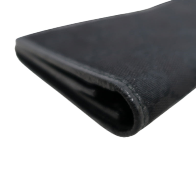 GUCCI GG Canvas Long Wallet Black Silver Hardware With Box