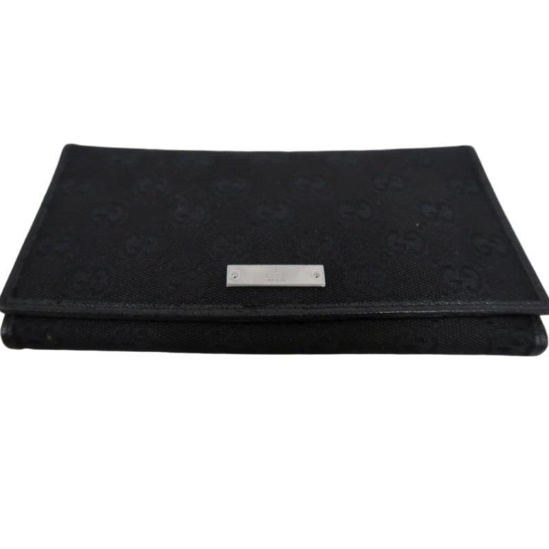 GUCCI GG Canvas Long Wallet Black Silver Hardware With Box