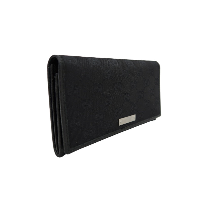 GUCCI GG Canvas Long Wallet Black Silver Hardware With Box