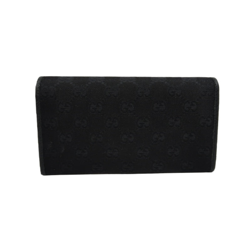 GUCCI GG Canvas Long Wallet Black Silver Hardware With Box