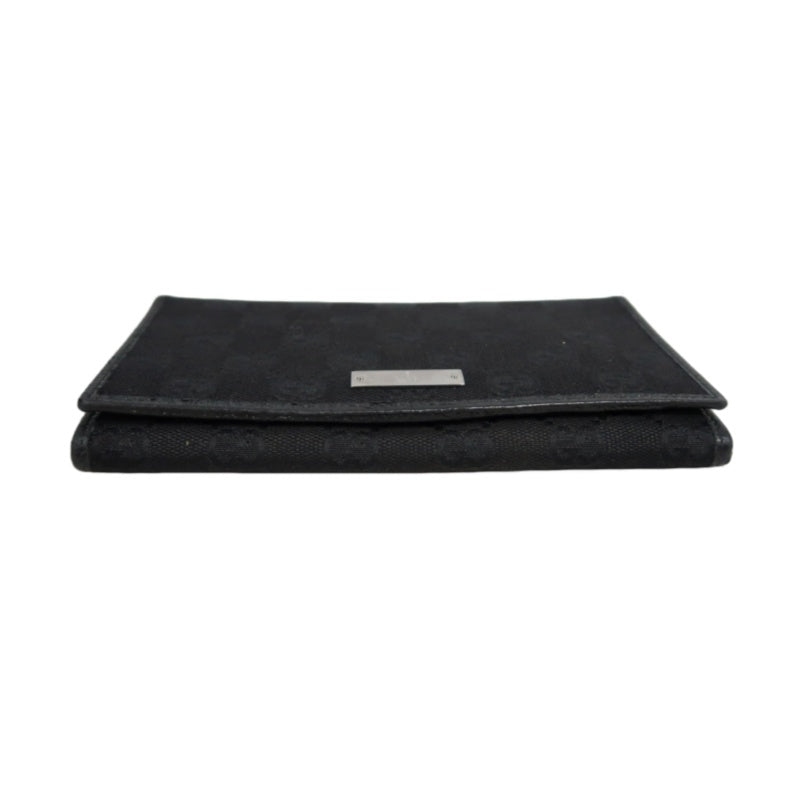 GUCCI GG Canvas Long Wallet Black Silver Hardware With Box