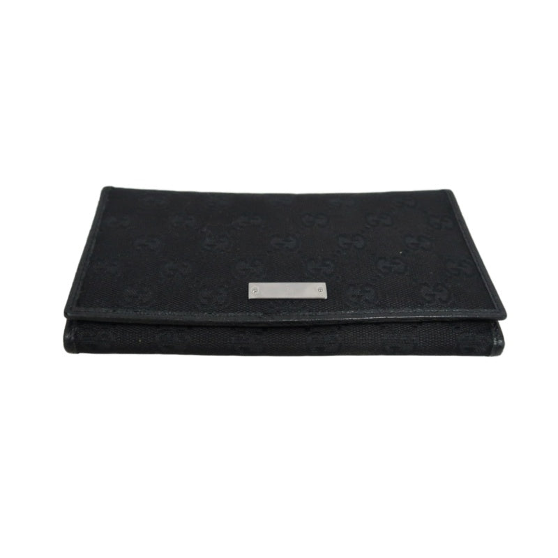 GUCCI GG Canvas Long Wallet Black Silver Hardware With Box