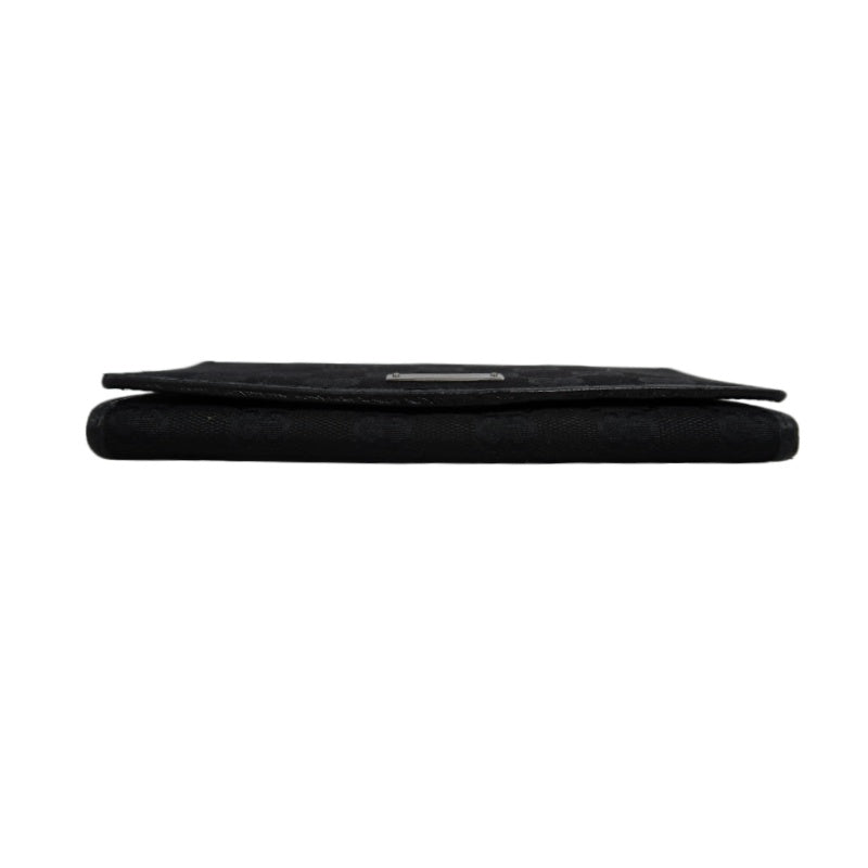 GUCCI GG Canvas Long Wallet Black Silver Hardware With Box
