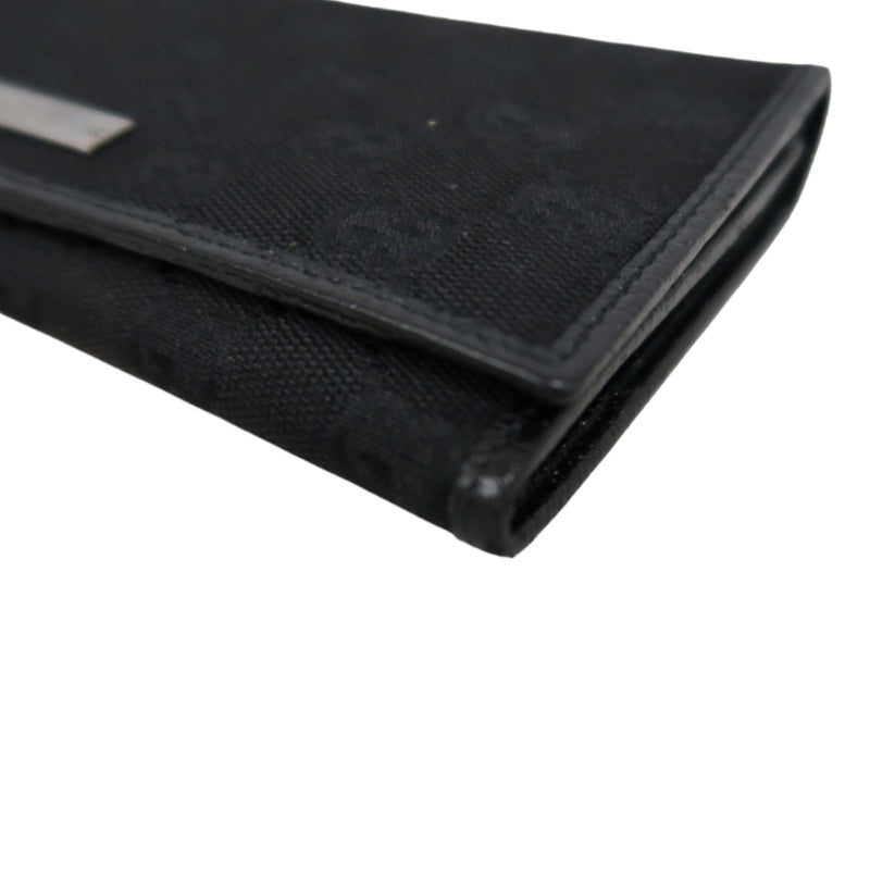 GUCCI GG Canvas Long Wallet Black Silver Hardware With Box