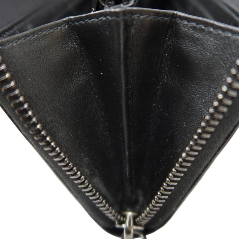 DIOR CD Diamond Round Zip Long Wallet, Black PVC, Silver Hardware, With Box & Dust Bag