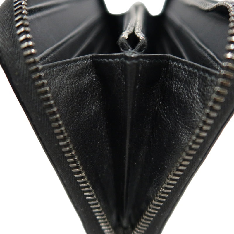 DIOR CD Diamond Round Zip Long Wallet, Black PVC, Silver Hardware, With Box & Dust Bag