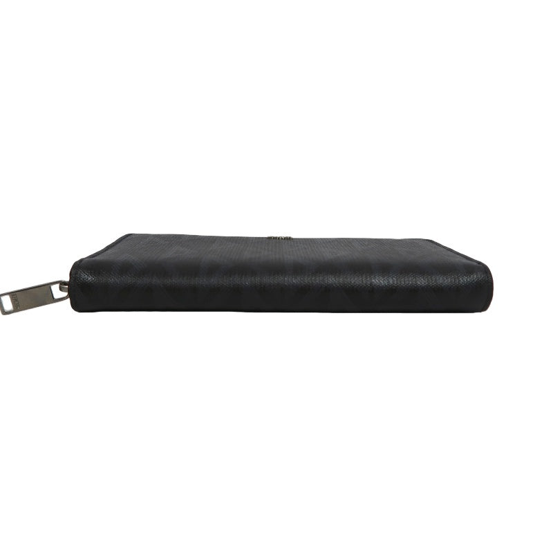 DIOR CD Diamond Round Zip Long Wallet, Black PVC, Silver Hardware, With Box & Dust Bag