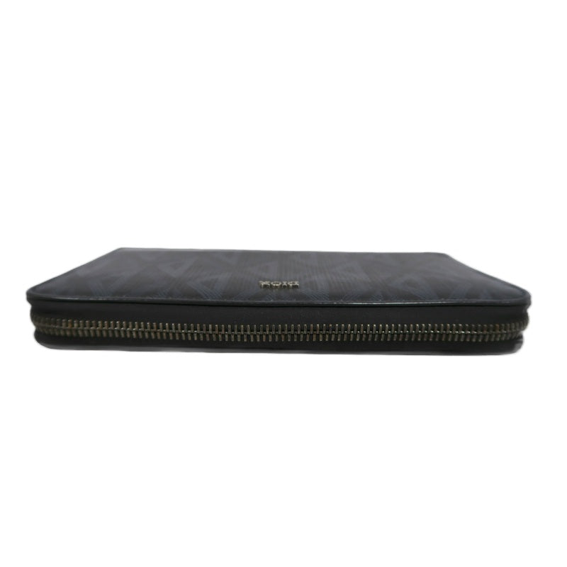 DIOR CD Diamond Round Zip Long Wallet, Black PVC, Silver Hardware, With Box & Dust Bag