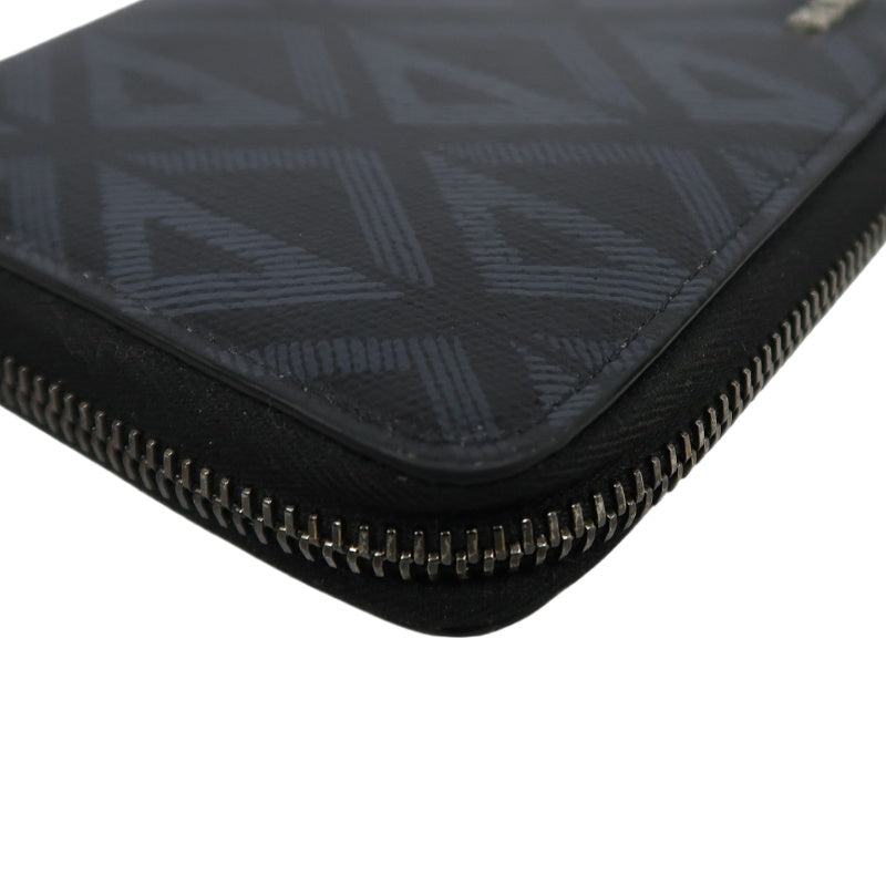 DIOR CD Diamond Round Zip Long Wallet, Black PVC, Silver Hardware, With Box & Dust Bag