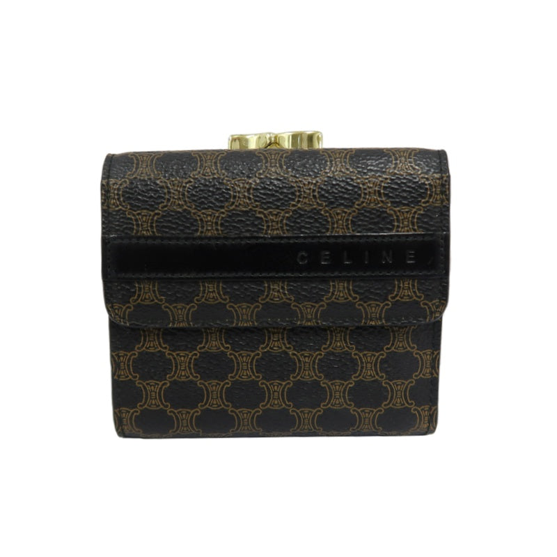 CELINE Macadam Clasp Bifold Wallet PVC Leather Dark Brown Gold Hardware