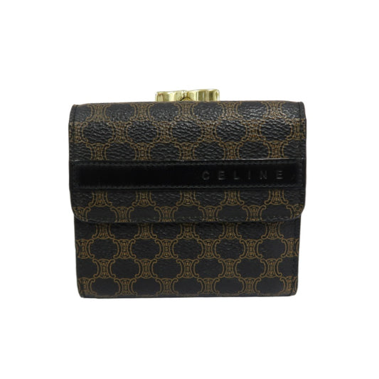 CELINE Macadam Clasp Bifold Wallet PVC Leather Dark Brown Gold Hardware