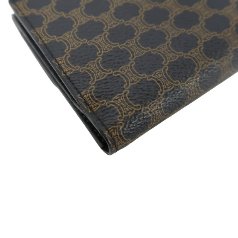 CELINE Macadam Clasp Bifold Wallet PVC Leather Dark Brown Gold Hardware