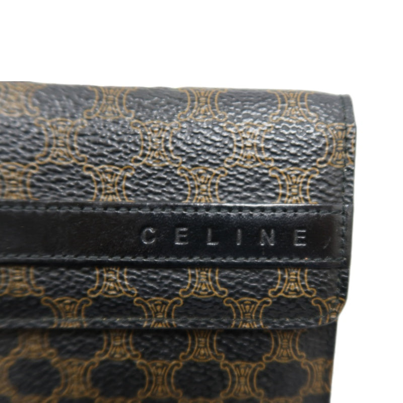 CELINE Macadam Clasp Bifold Wallet PVC Leather Dark Brown Gold Hardware