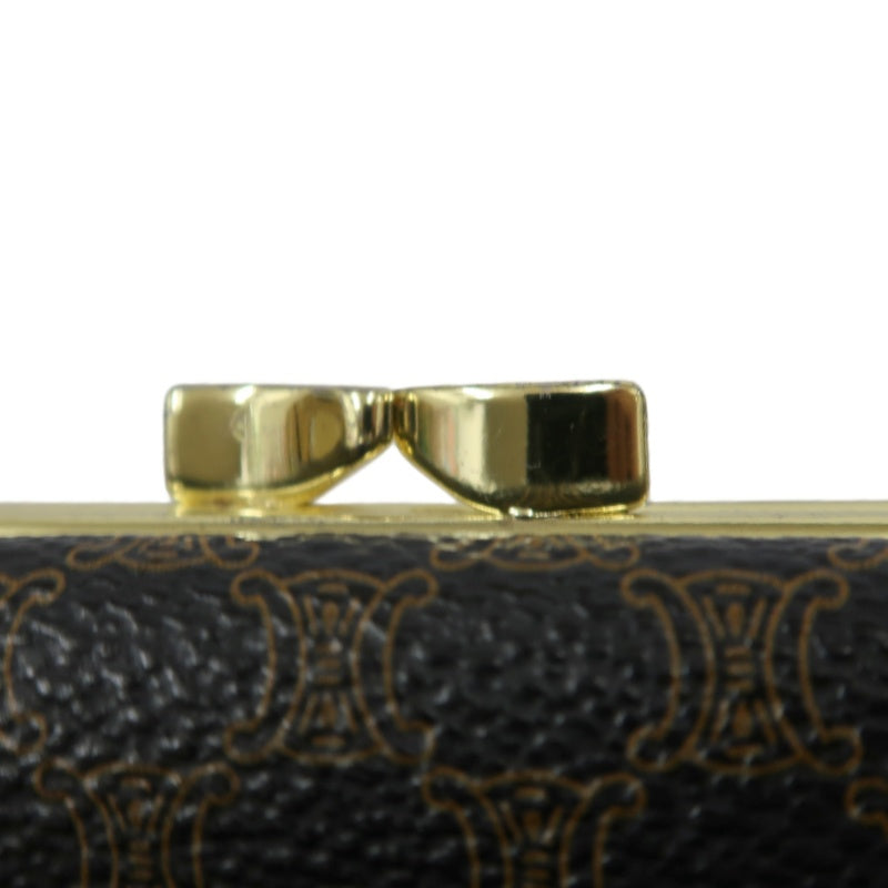 CELINE Macadam Clasp Bifold Wallet PVC Leather Dark Brown Gold Hardware