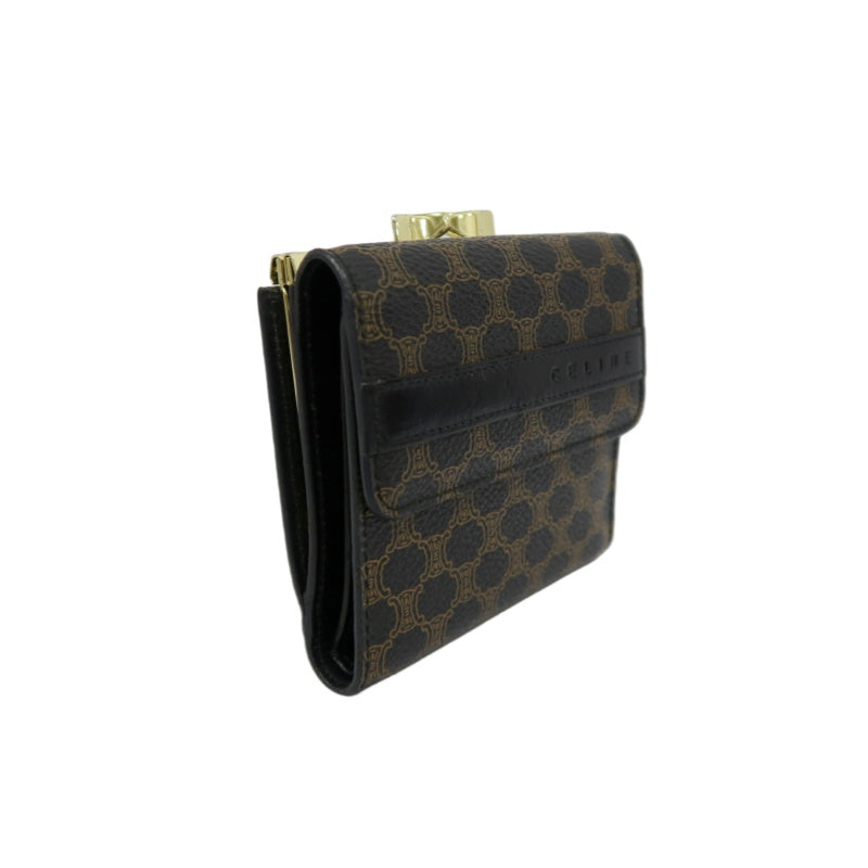 CELINE Macadam Clasp Bifold Wallet PVC Leather Dark Brown Gold Hardware