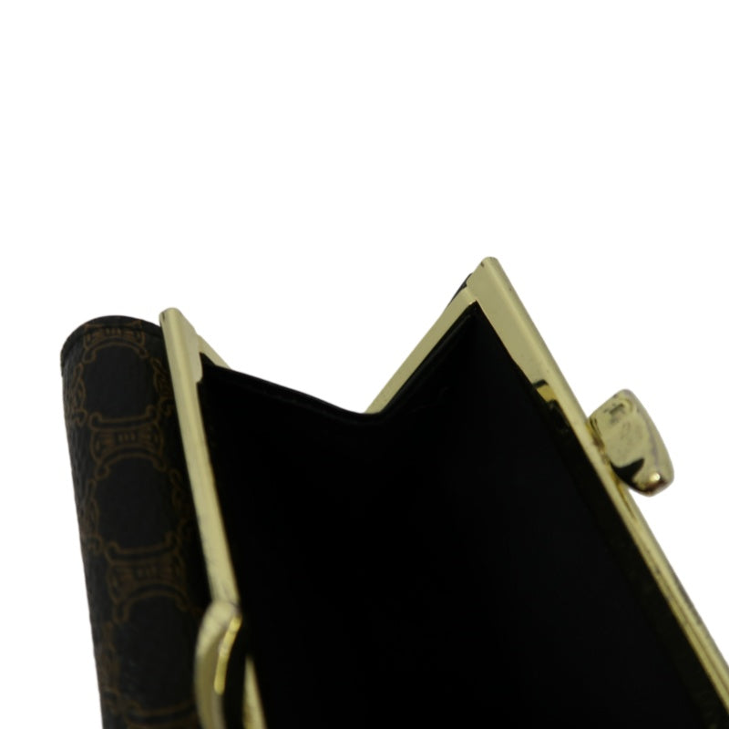 CELINE Macadam Clasp Bifold Wallet PVC Leather Dark Brown Gold Hardware