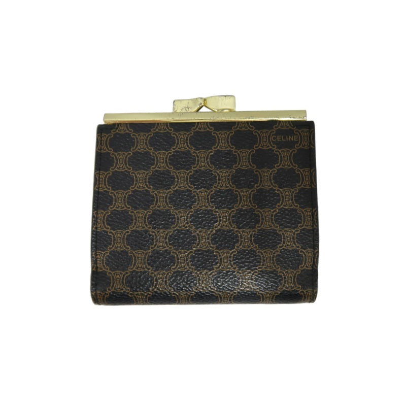 CELINE Macadam Clasp Bifold Wallet PVC Leather Dark Brown Gold Hardware