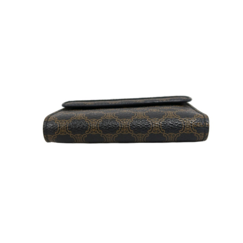 CELINE Macadam Clasp Bifold Wallet PVC Leather Dark Brown Gold Hardware