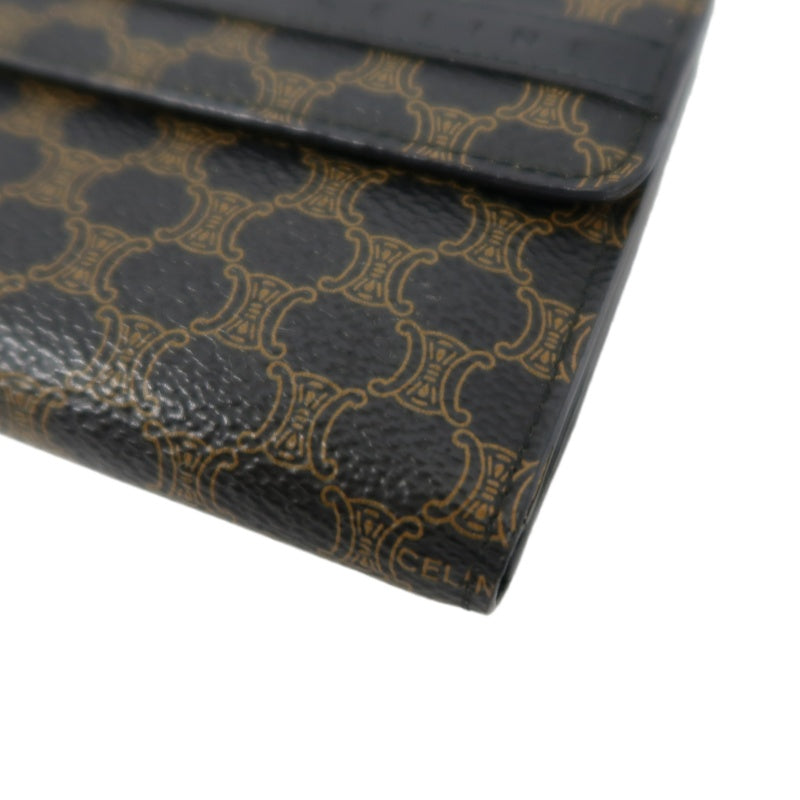 CELINE Macadam Clasp Bifold Wallet PVC Leather Dark Brown Gold Hardware