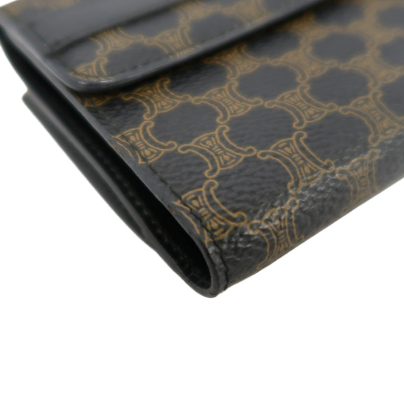 CELINE Macadam Clasp Bifold Wallet PVC Leather Dark Brown Gold Hardware