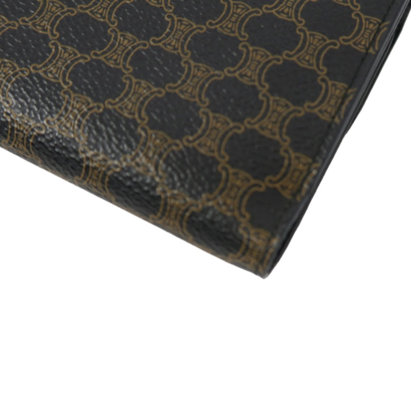 CELINE Macadam Clasp Bifold Wallet PVC Leather Dark Brown Gold Hardware