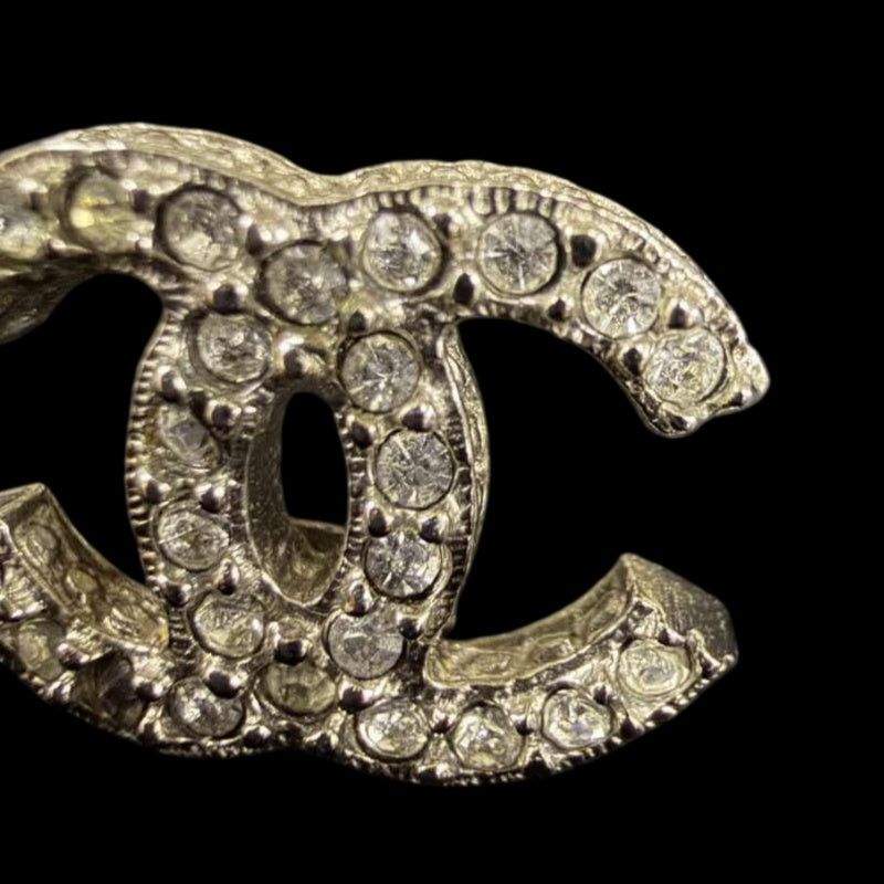 CHANEL Coco Mark Earrings Rhinestone Silver Alloy Hardware