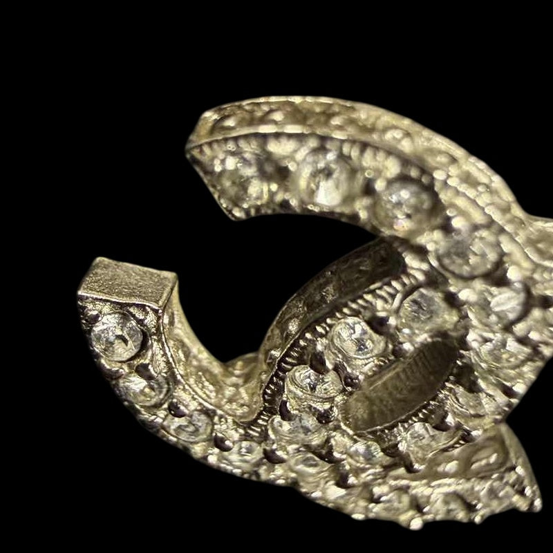 CHANEL Coco Mark Earrings Rhinestone Silver Alloy Hardware
