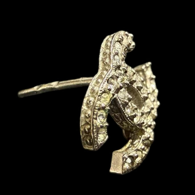 CHANEL Coco Mark Earrings Rhinestone Silver Alloy Hardware