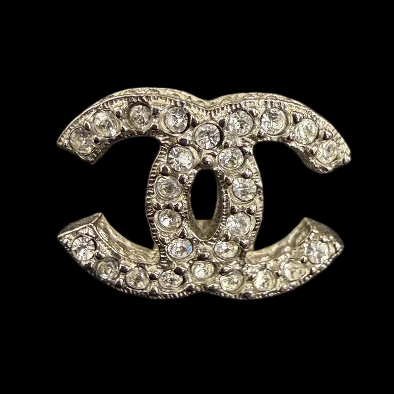CHANEL Coco Mark Earrings Rhinestone Silver Alloy Hardware