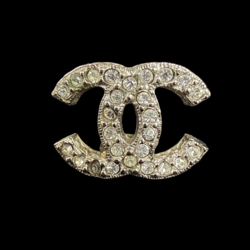 CHANEL Coco Mark Earrings Rhinestone Silver Alloy Hardware