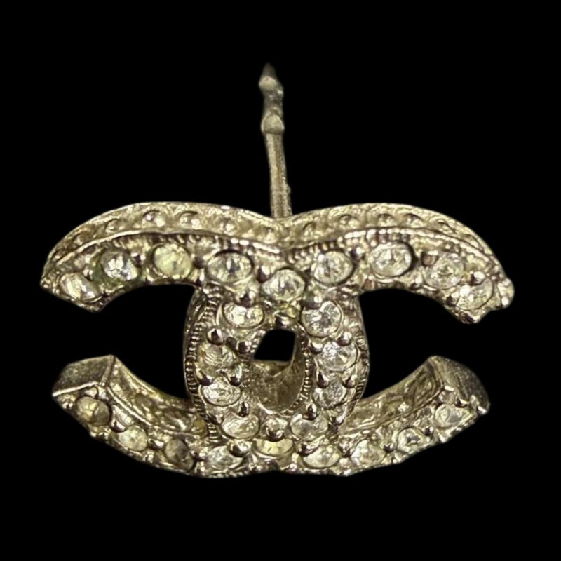CHANEL Coco Mark Earrings Rhinestone Silver Alloy Hardware