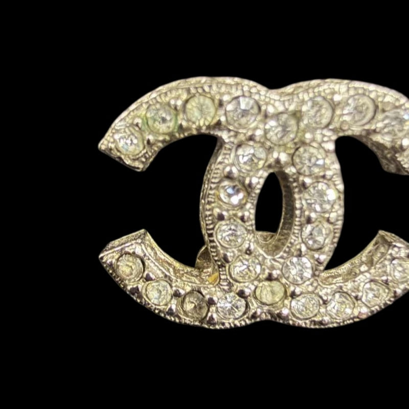 CHANEL Coco Mark Earrings Rhinestone Silver Alloy Hardware