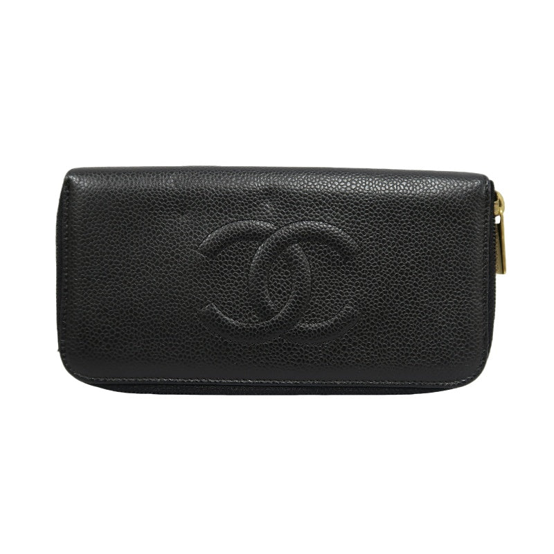 CHANEL Coco Mark Long Wallet, Caviar Skin, Black, Gold Hardware