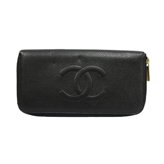 CHANEL Coco Mark Long Wallet, Caviar Skin, Black, Gold Hardware