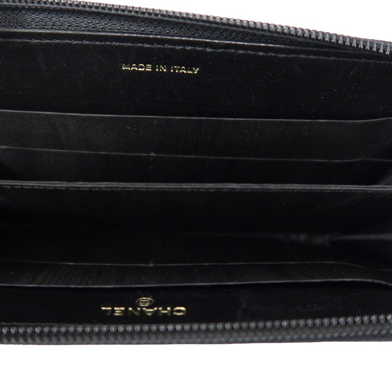 CHANEL Coco Mark Long Wallet, Caviar Skin, Black, Gold Hardware