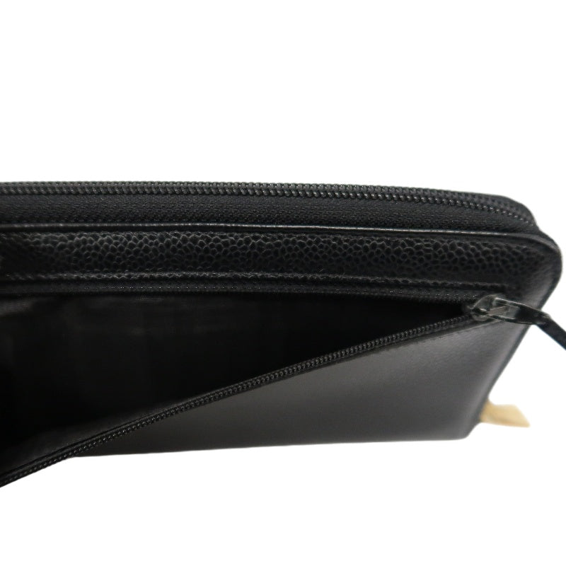 CHANEL Coco Mark Long Wallet, Caviar Skin, Black, Gold Hardware