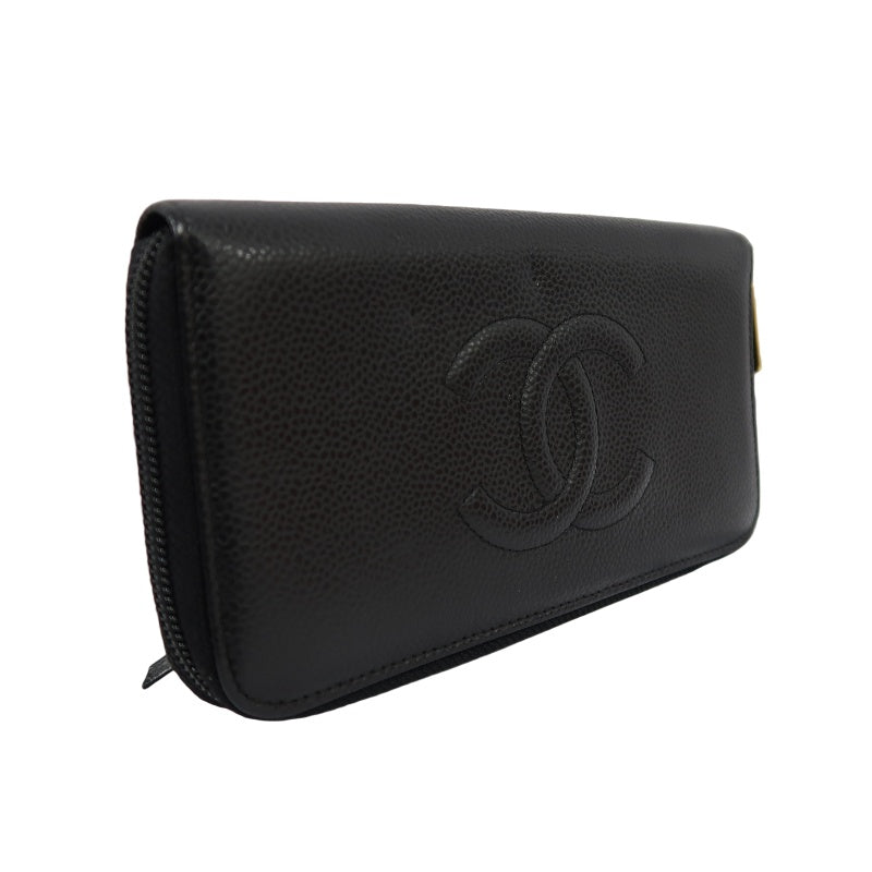 CHANEL Coco Mark Long Wallet, Caviar Skin, Black, Gold Hardware