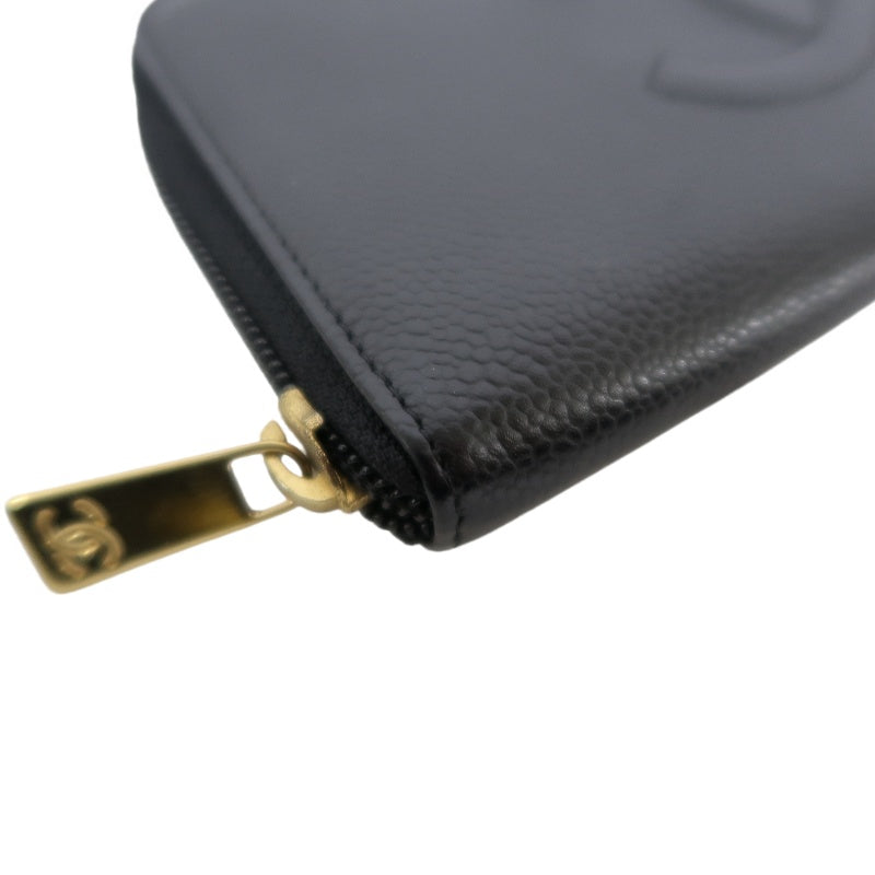 CHANEL Coco Mark Long Wallet, Caviar Skin, Black, Gold Hardware
