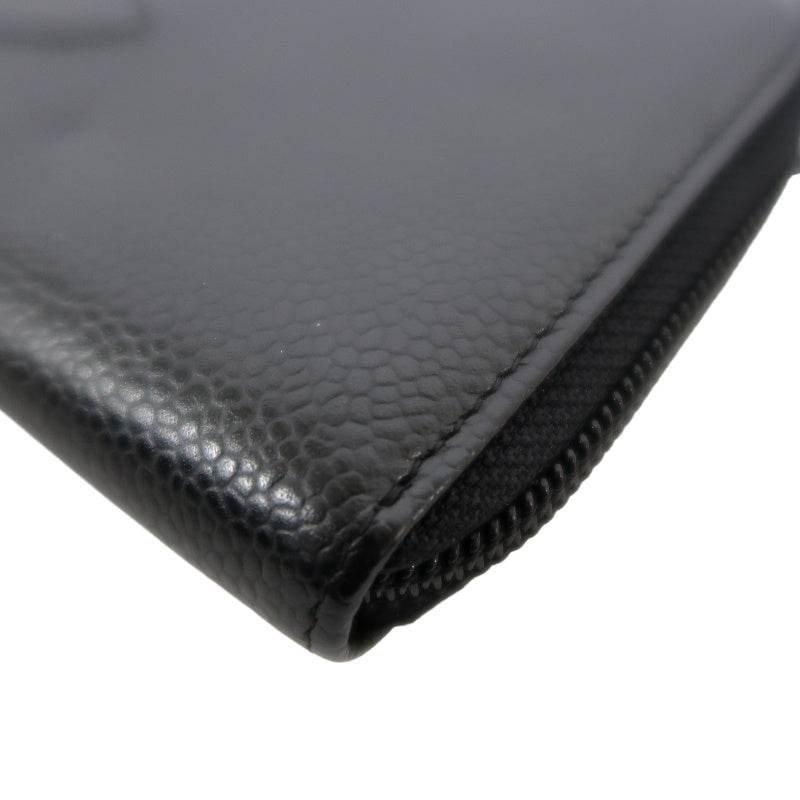 CHANEL Coco Mark Long Wallet, Caviar Skin, Black, Gold Hardware