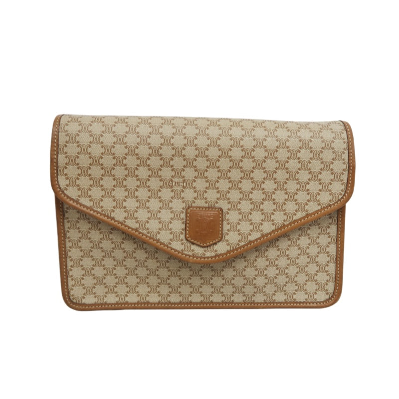 CELINE Macadam Pattern Envelope Shoulder Bag Pvc Beige