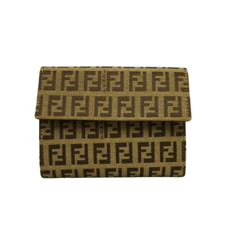 FENDI Zucca Trifold Wallet Canvas Beige Brown