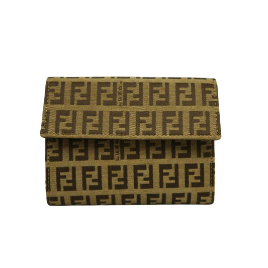 FENDI Zucca Trifold Wallet Canvas Beige Brown