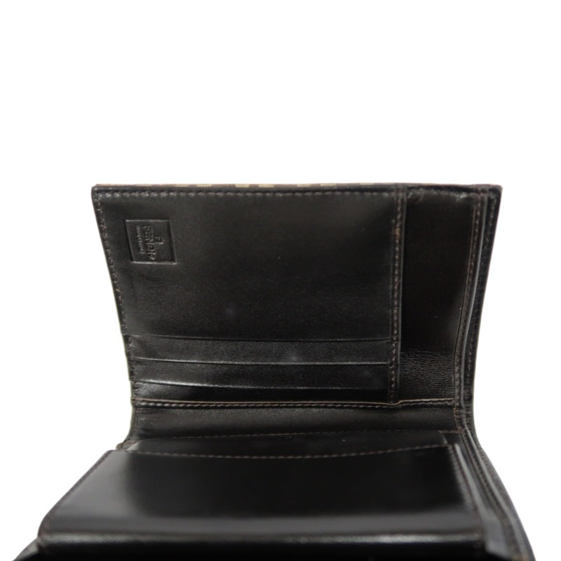 FENDI Zucca Trifold Wallet Canvas Beige Brown